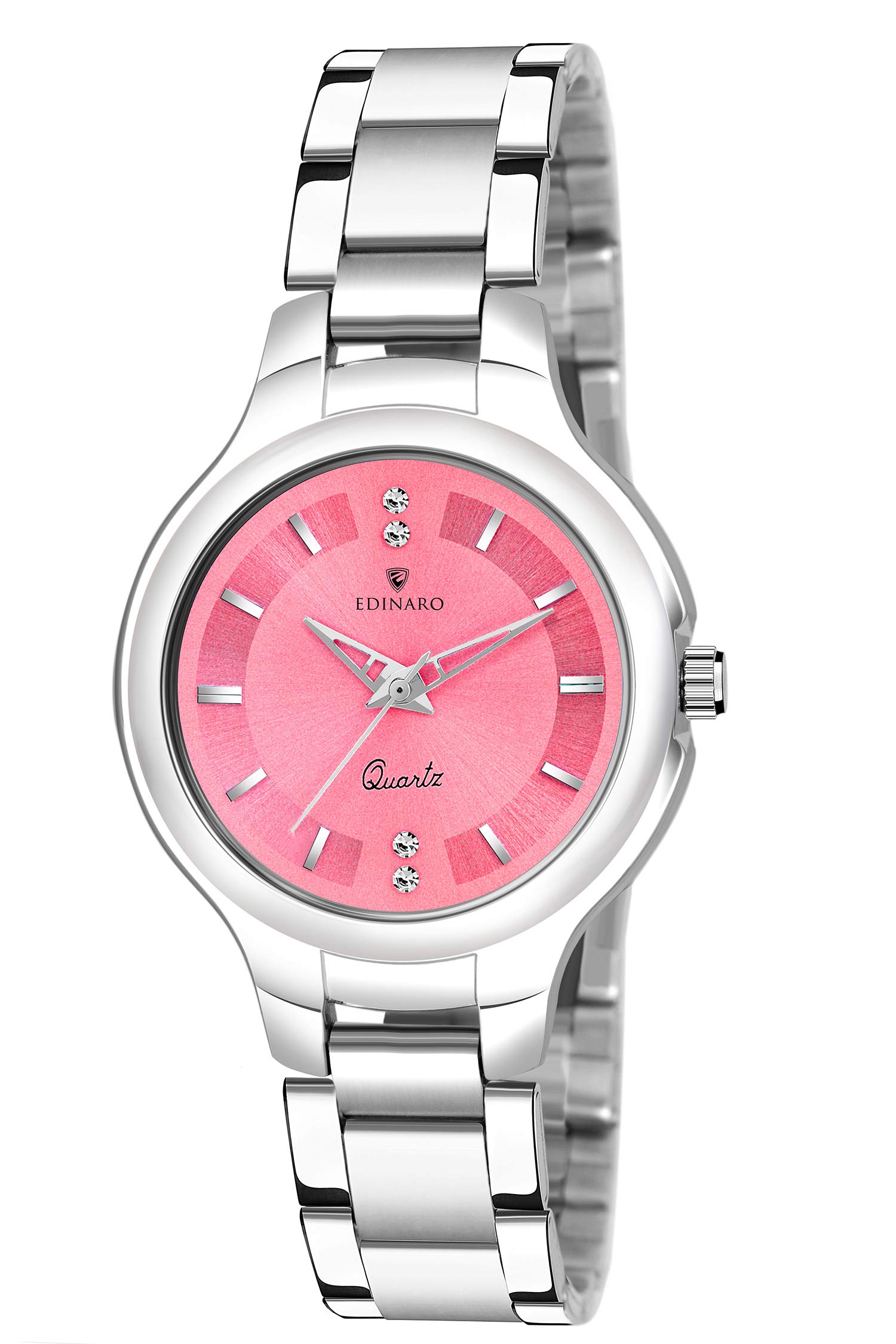 EDINARO Pink Watches For Women Round Studded Dial |Analogue Quartz Movemnet |Long Battery Life|Stainless Steel Adjustable Bracelet Chain Strap|Double Lock Clasp Safety Watches For Girls (B0859YD5VY) Amazon Price History, Amazon Price Tracker