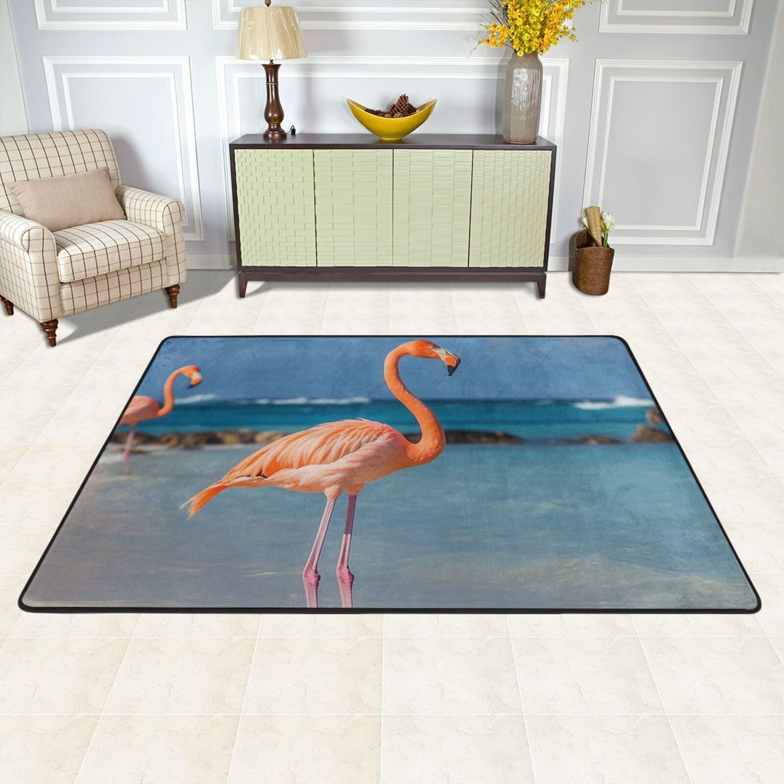 Tapis de sol chambre et salon design flamant rose pour bureau ou salle de jeux