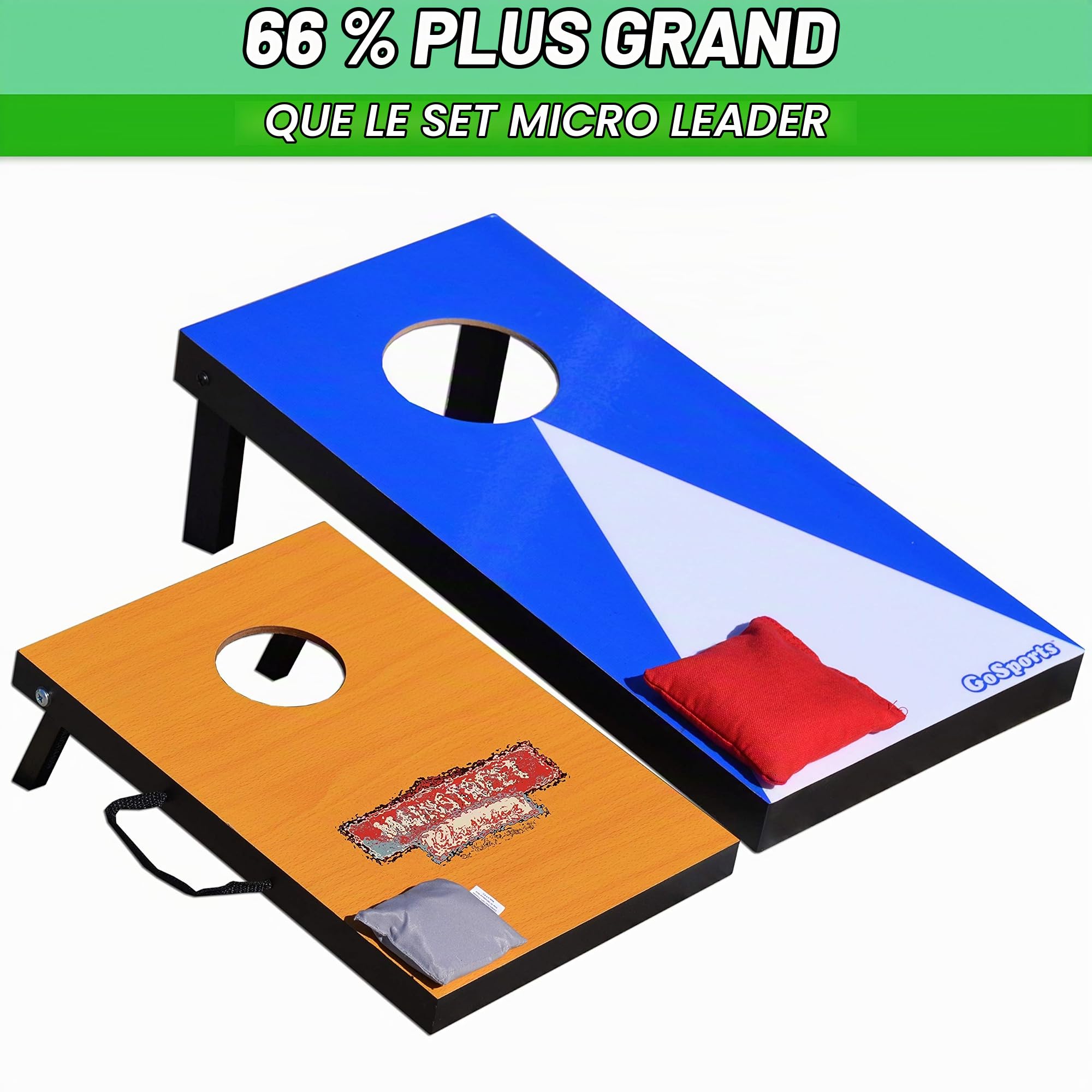 GoSports Ensemble de Jeu de Cornhole Portable avec 6 poufs – Idéal pour l'intérieur et l'extérieur (Choisissez Entre des Motifs Classiques ou en Bois)