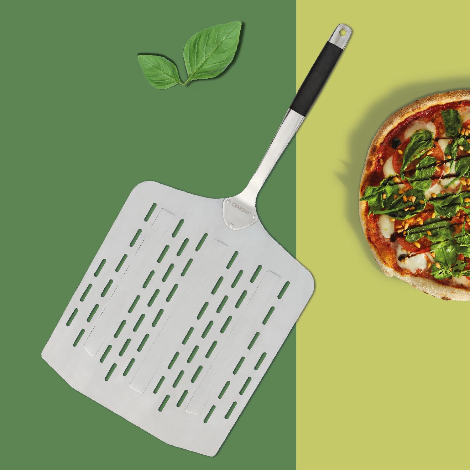 cozze® Pelle à Pizza légère avec des Trous 75 x 40 x 35 cm en Aluminium, Noir