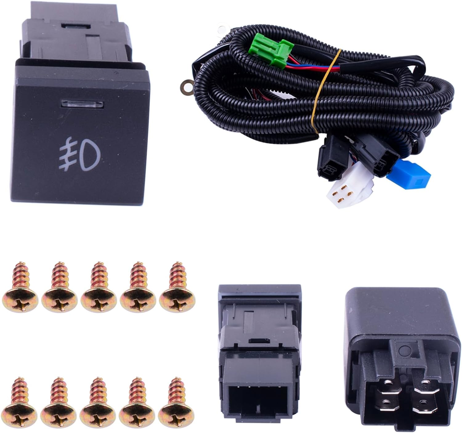 One Set Fog Light Lamps + Covers + Switch + Brackets + Wiring Compatible With Toyota RAV4 2019-2024 Replaces TO1038223 TO1039223 TO1038225 TO1039225 TO2593142 TO2592142 (LED), BLACK