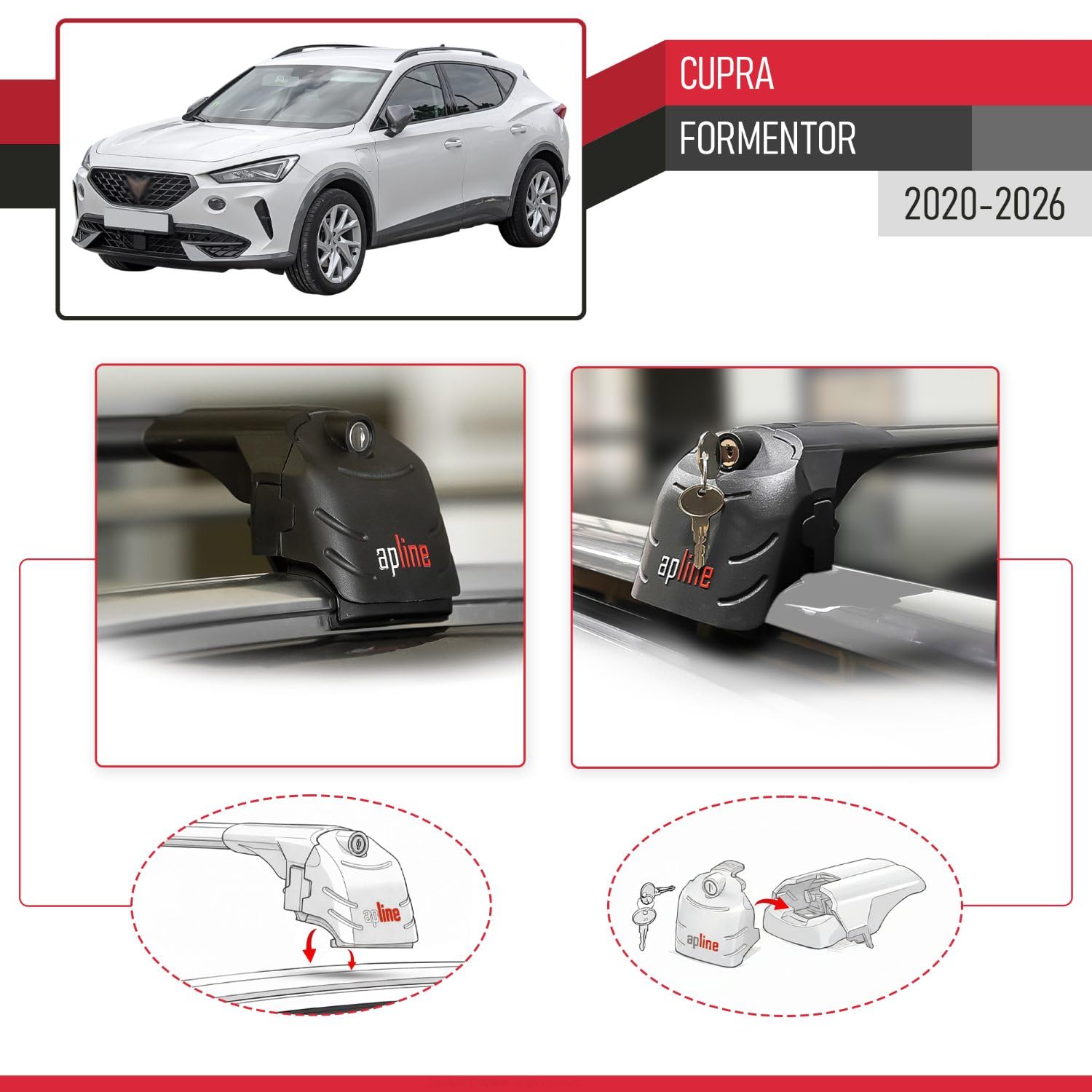 Kompatybilny z Cupra Formentor 2020-2026 Aluminiowy bagażnik dachowy – 2 poprzeczki, czarne