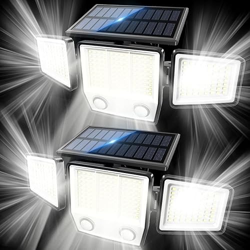 Solar Motion Sensor Outdoor Lights Waterproof - 3000LM 3 Modes Security Lights Outdoor 270° Illumination IP65 LED Solar Flood Wall Light for Garden Yard Patio Pathway (2 Pack)