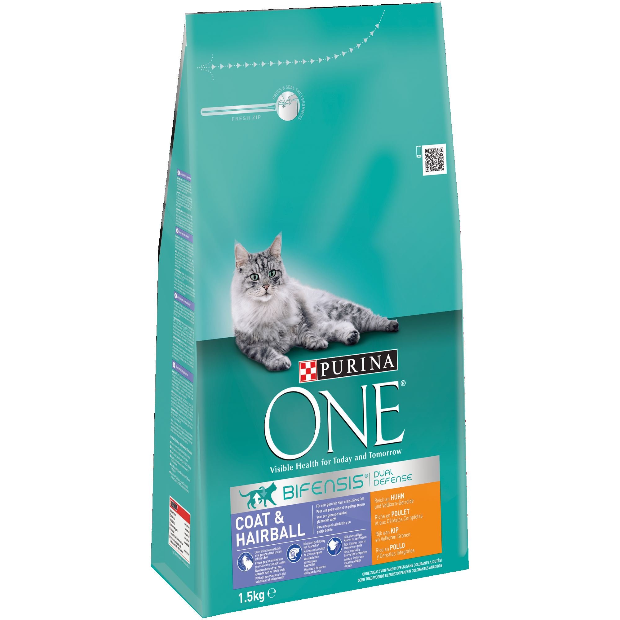 Purina One Bifensis Comida Pienso Para Gato Adulto Pelaje Y Bolas De Pelo Con Pollo, 6 Bolsas De 1,5Kg