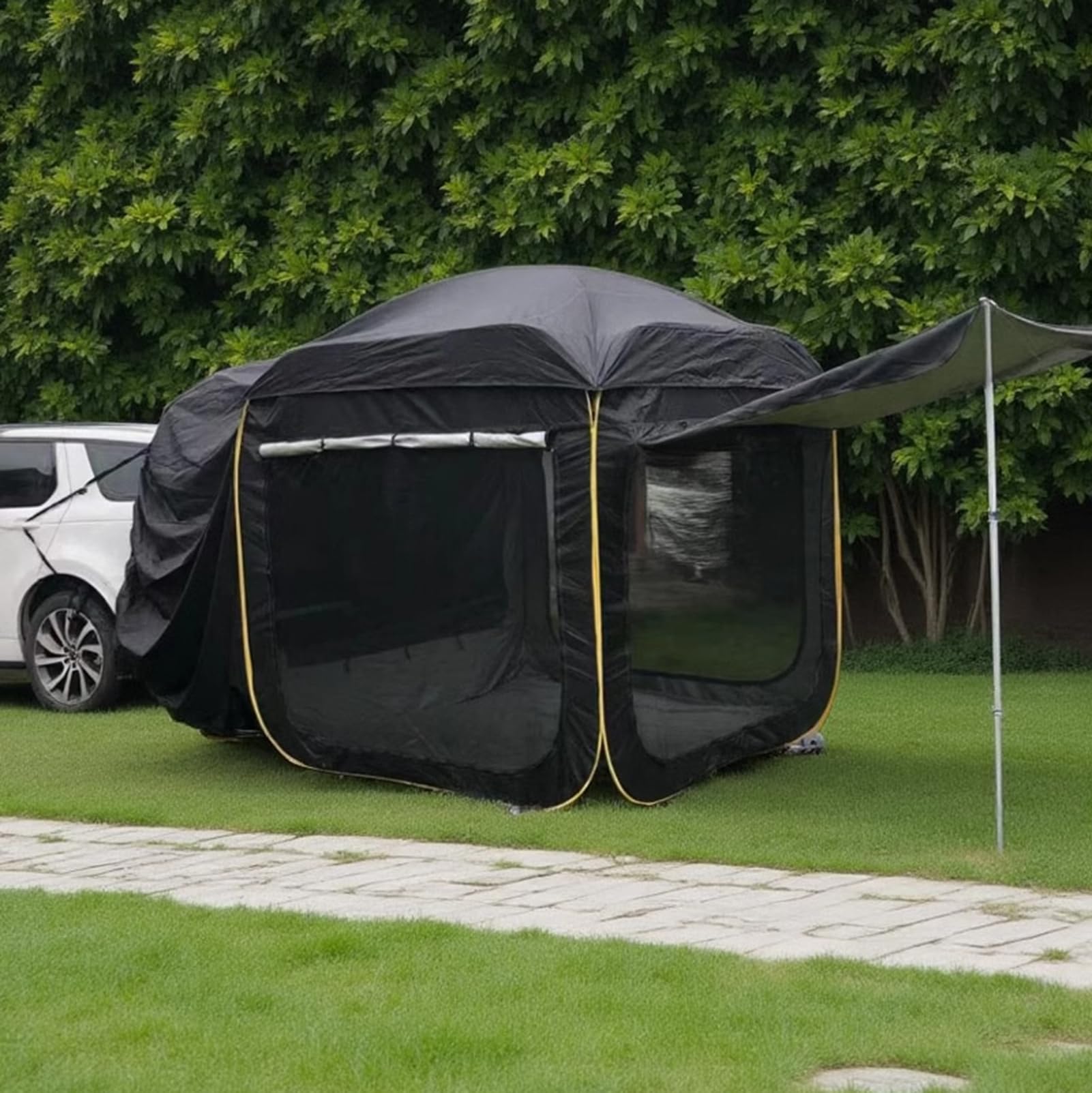 Namiot z tyłu samochodu, duża przestrzeń, SUV, siatka na tylną klapę, namioty do drzwi hatchback, wysuwana markiza, rodzinny kemping (czarny, 200 x 200 cm)