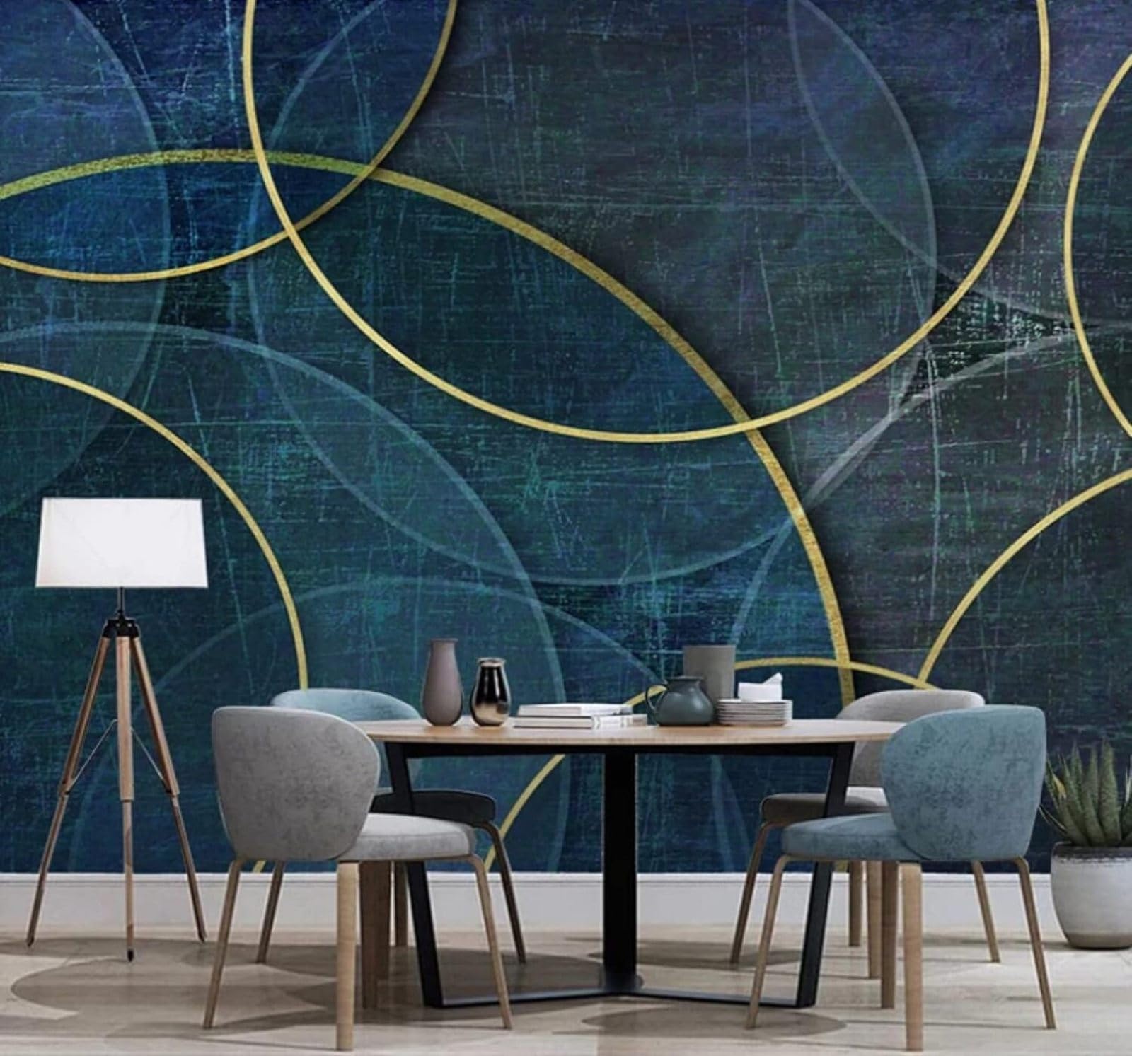 Retro Minimalist Geometric Gold Curves 3D Wallpaper Easy Install Feature Office Living Room Sofa Bedroom TV Background Wall Decoration-300cm×210cm