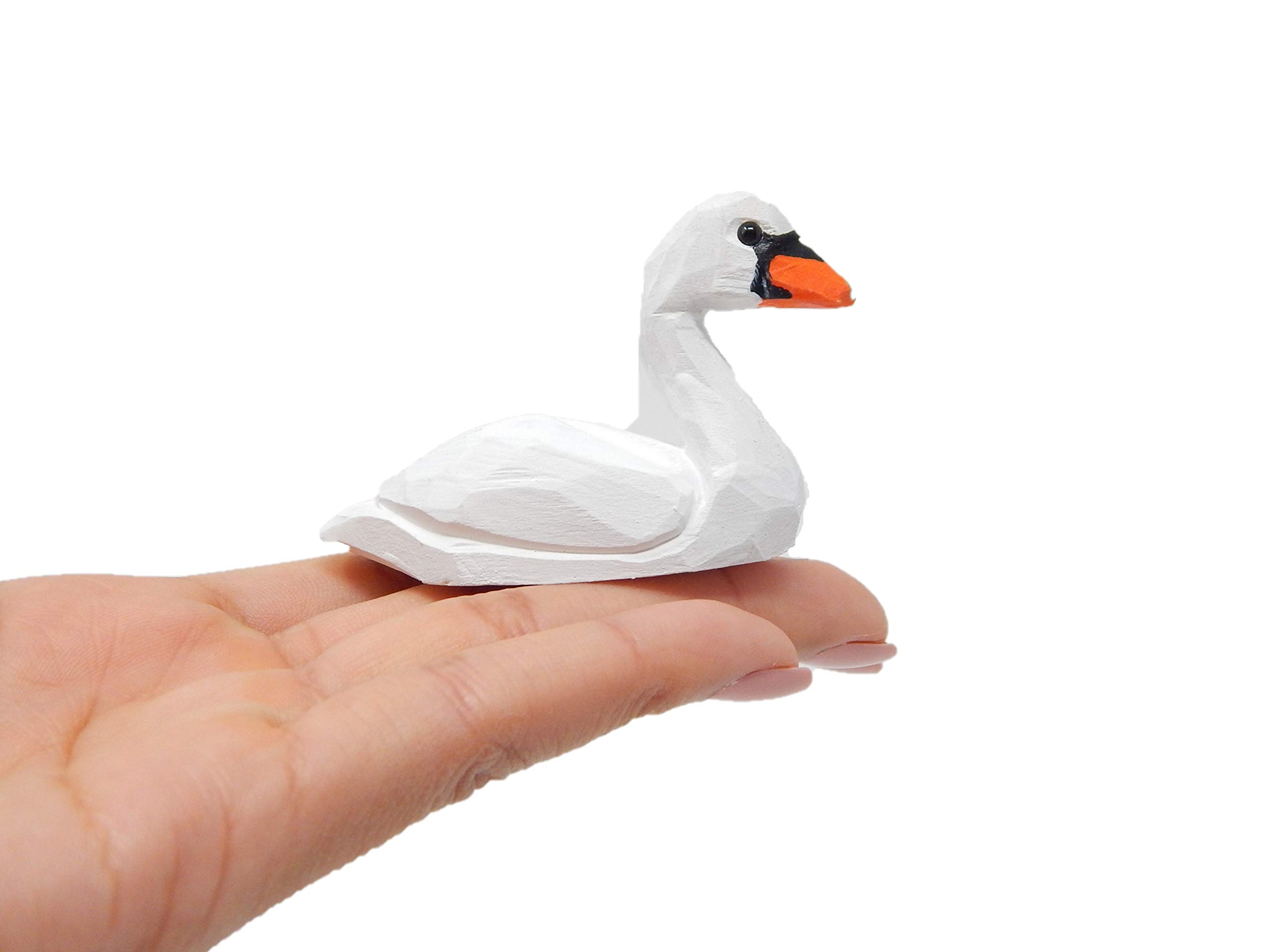 Swan Figurine Decoration Wood Goose Love Bird Statue Art Miniature Carved Small Animal Sculpture…, White