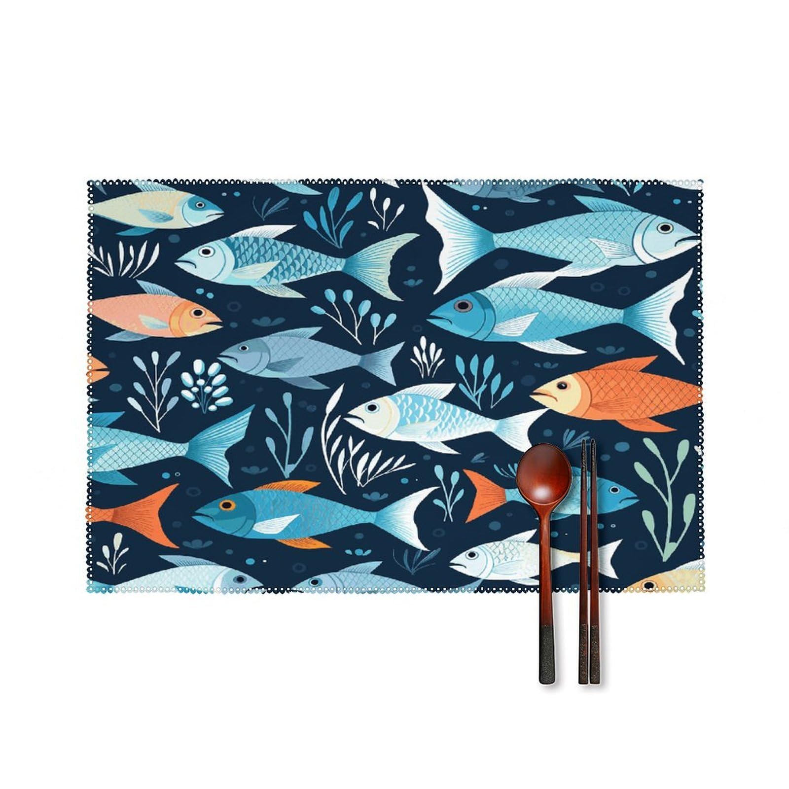 Fodpand Style Fishes Pattern Placemats Set Of 4 Place Mats Table Mats