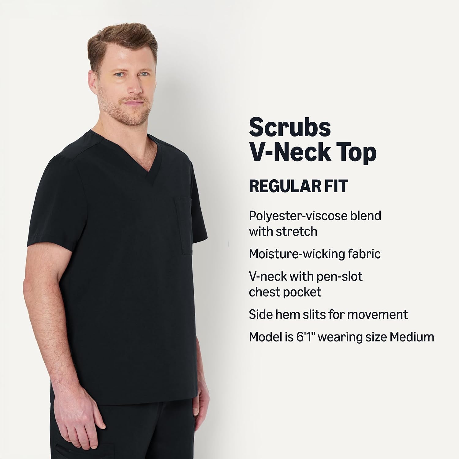 Amazon Basics Men's Scrubs V-Neck Top with Pockets