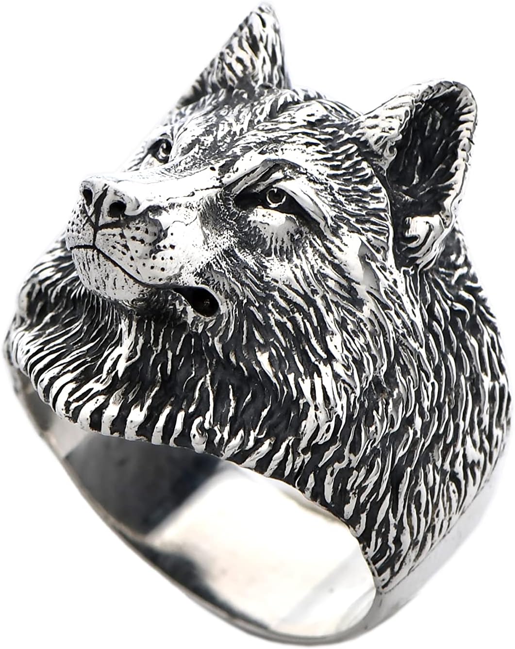 Silver Wolf Head Ring