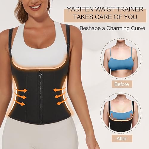 Miniatura 3 de Chaleco de entrenamiento de cintura para mujer, corsé de cremallera para control de abdomen de neopreno, camiseta ceñidora con correas