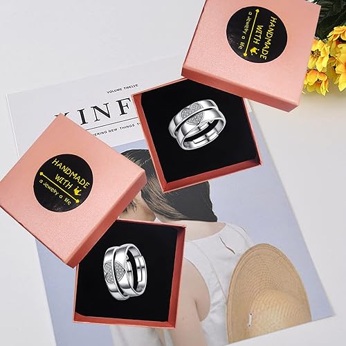 Miniatura 3 de Couples Rings Set Matching Promise Rings Adjustable Wedding Trendy Titanium Stainless Steel Rings for Couples Valentines Day Jewelry (love)