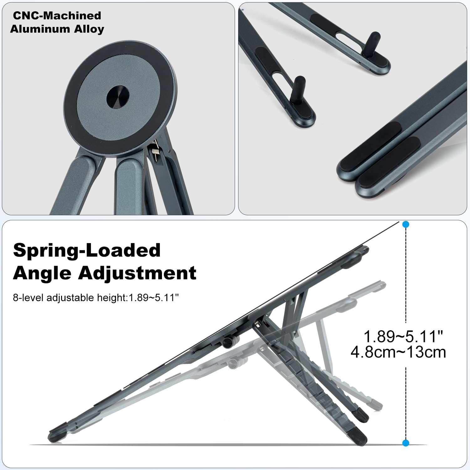 koolehaoda Soporte para Tableta y portátil de Aleación de Aluminio, 8 Ángulos Adjustable Múltiples Ángulos Soporte Portátil Plegable,Compatible con Portátiles, Tableta, Teléfono para MagSafe