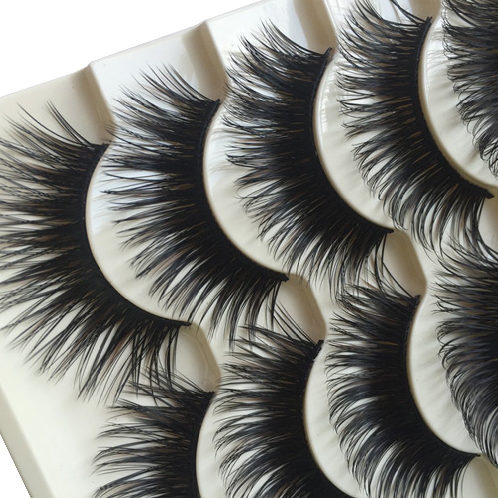 Polytree 5 Pairs Black Long Thick Eyelashes Fake Cross Makeup Eye Lash Extension