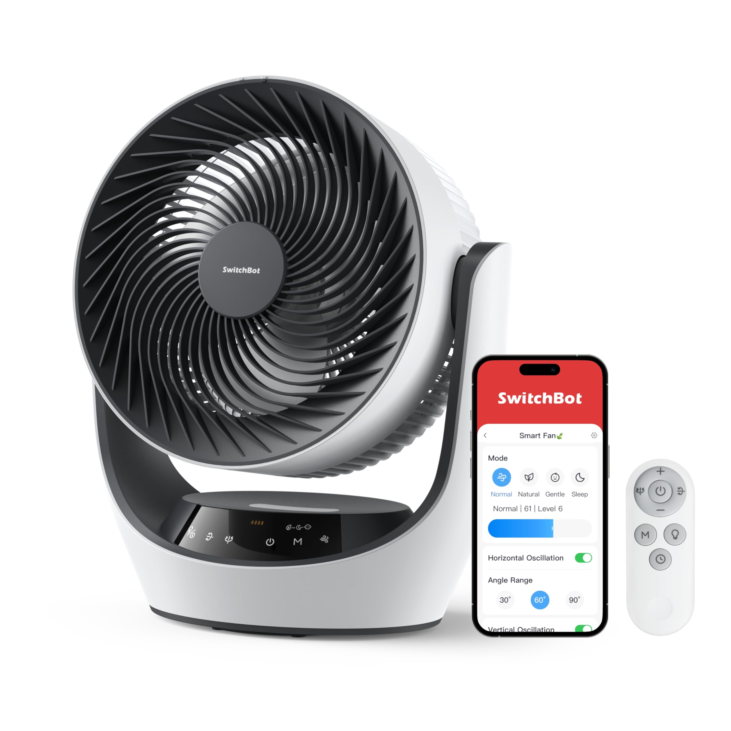 SwitchBot Ventilateur de Circulation de Batterie, USB，24dB Silencieux pour la Chambre, Compatible avec Alexa/Google/Siri (Hub requis), 4 Modes, Minuterie de 9h, à batterie économe en énergie