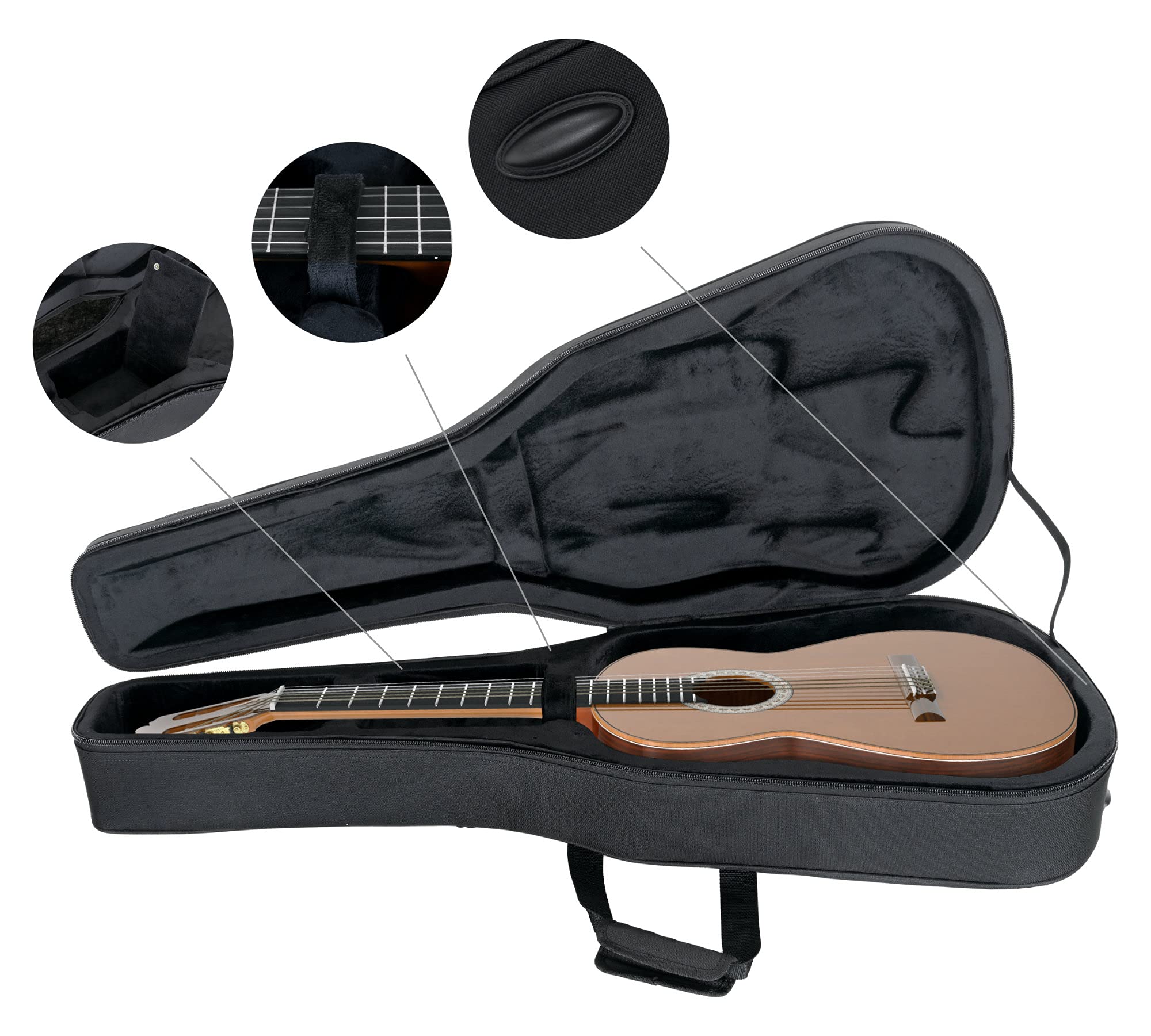 ROCKTILE Leichtkoffer für Klassikgitarre (Lightcase für Konzertgitarre, reiß- und wasserfestes Außengewebe, hochwertige Thermopolsterung, Innenmaße maximal (LxBxT): 105 x 38cm)