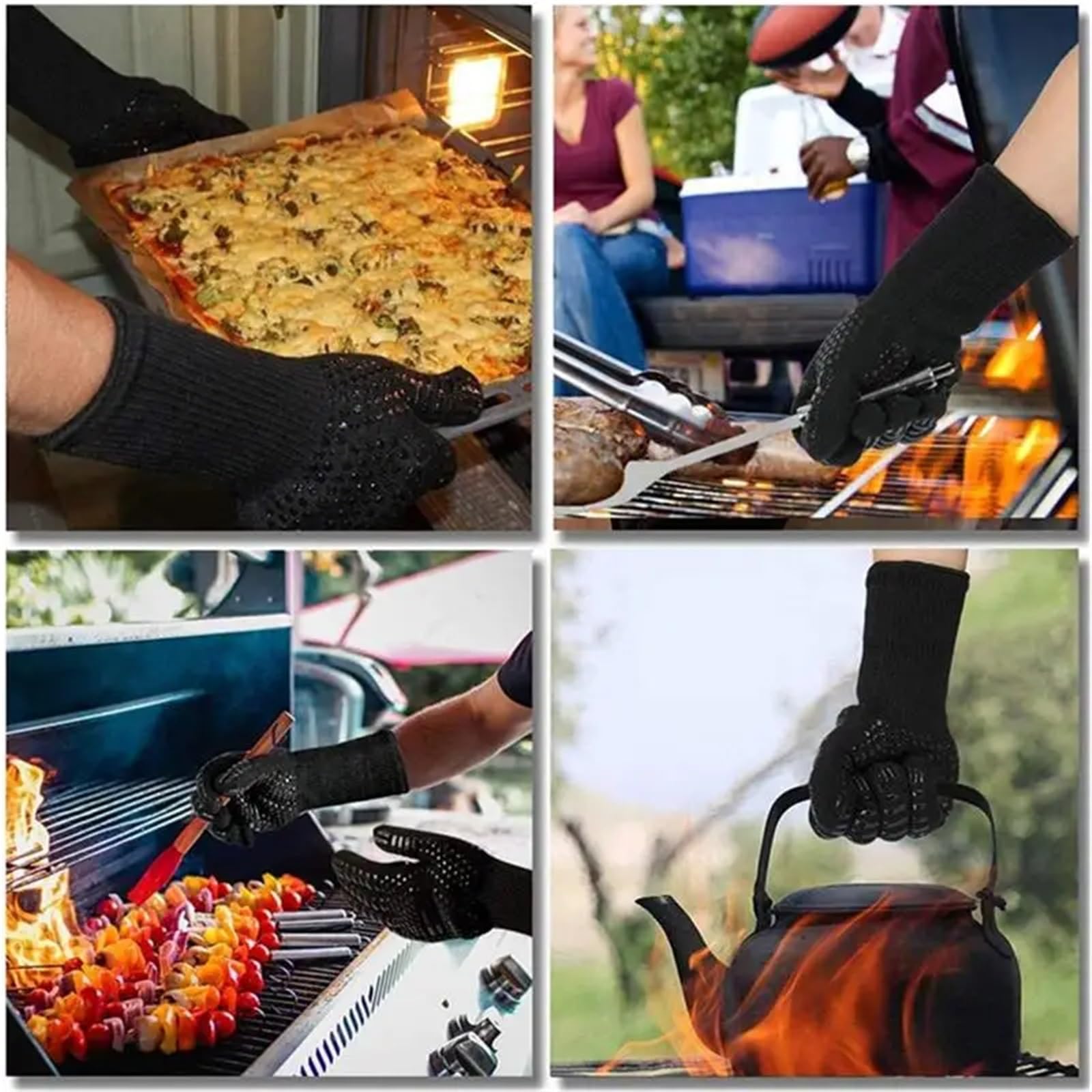 1 par de Guantes for Barbacoa 1472 °F Resistentes al Calor Horno ignífugos Largos Silicona for Asar for Cocina ahumador Camping(Blue 1Pair)
