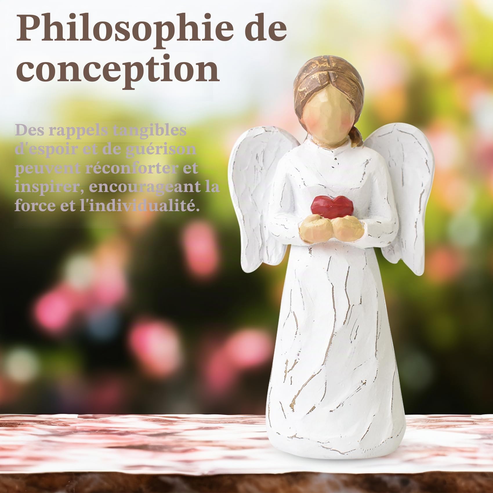 Statue d'ange gardien, figurines d'ange guérisseur pour femmes, statue d'ange en résine tenant un cœur pour Thanksgiving, Noël, décoration d'intérieur, ornement, cadeaux commémoratifs