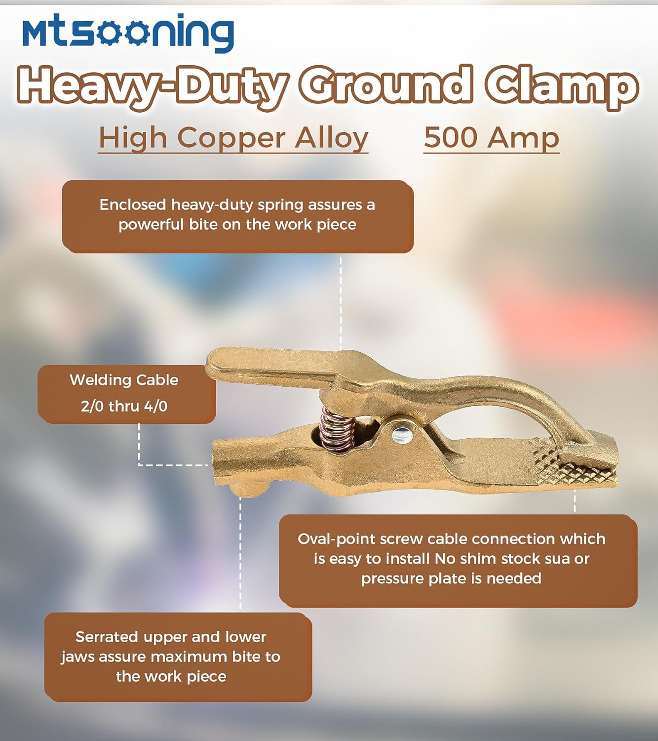 Mtsooning Welding Brass Ground Clamp, 500A, 1PC, Heavy Duty Welding Ground Earth Clamp Replacement for TIG/MIG/MMA Tig Welder