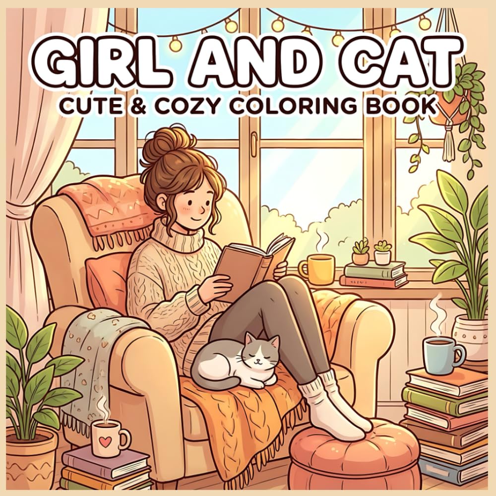 Girl and Cat Coloring Book: Calm Everyday Scenes Featuring Cozy Moments, Cute Cats, and Peaceful Daily Life for Teens and Adults