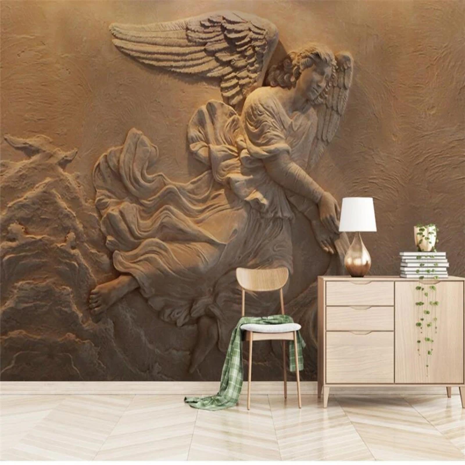 Papier peint mural 3D relief ange pour grand salon de luxe