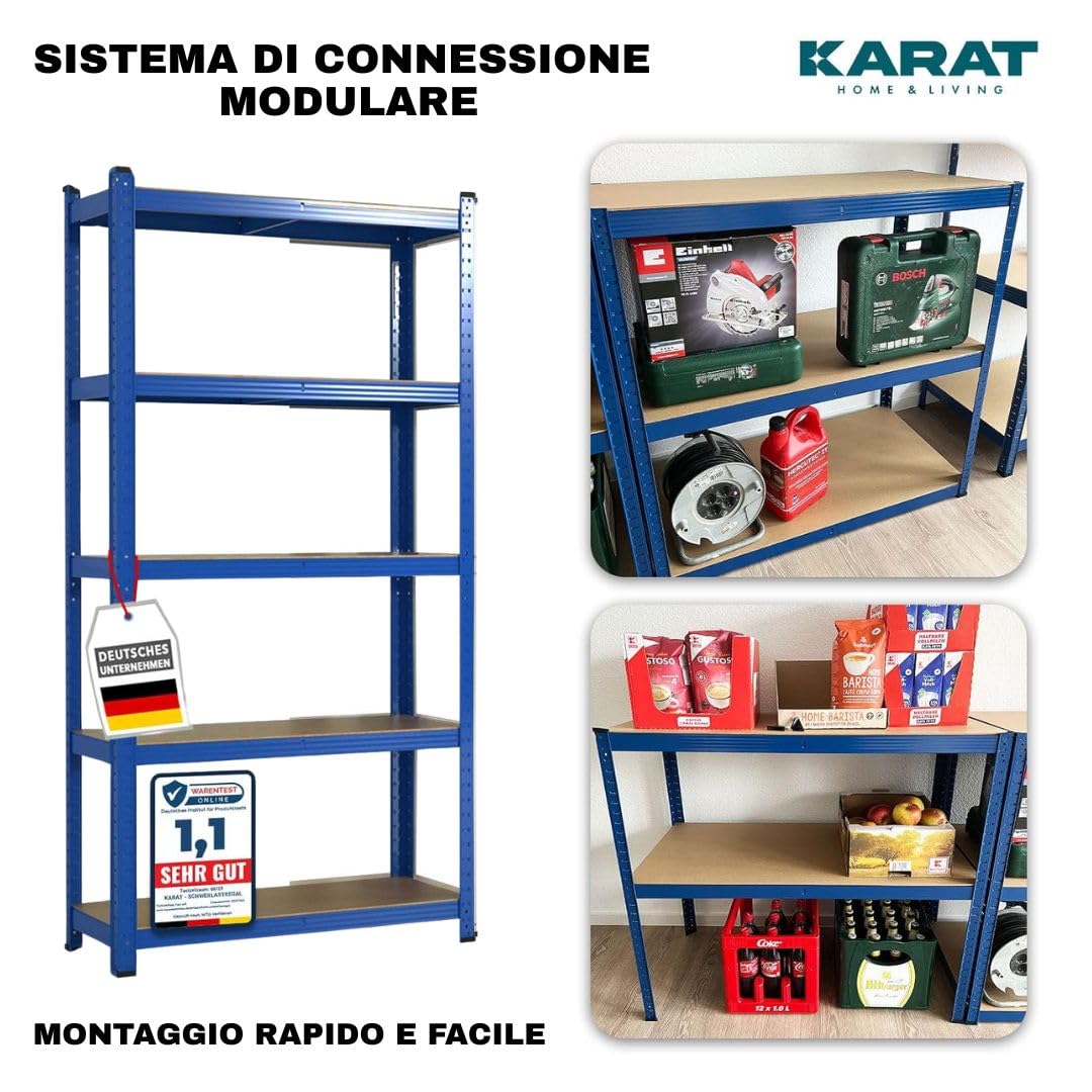 KARAT Scaffalatura per carichi Pesanti - Lakota - Set da 2 Pezzi, scaffalatura, Cantina, Magazzino, 5 Ripiani Regolabili (Blu, 40 x 90 x 180 cm)