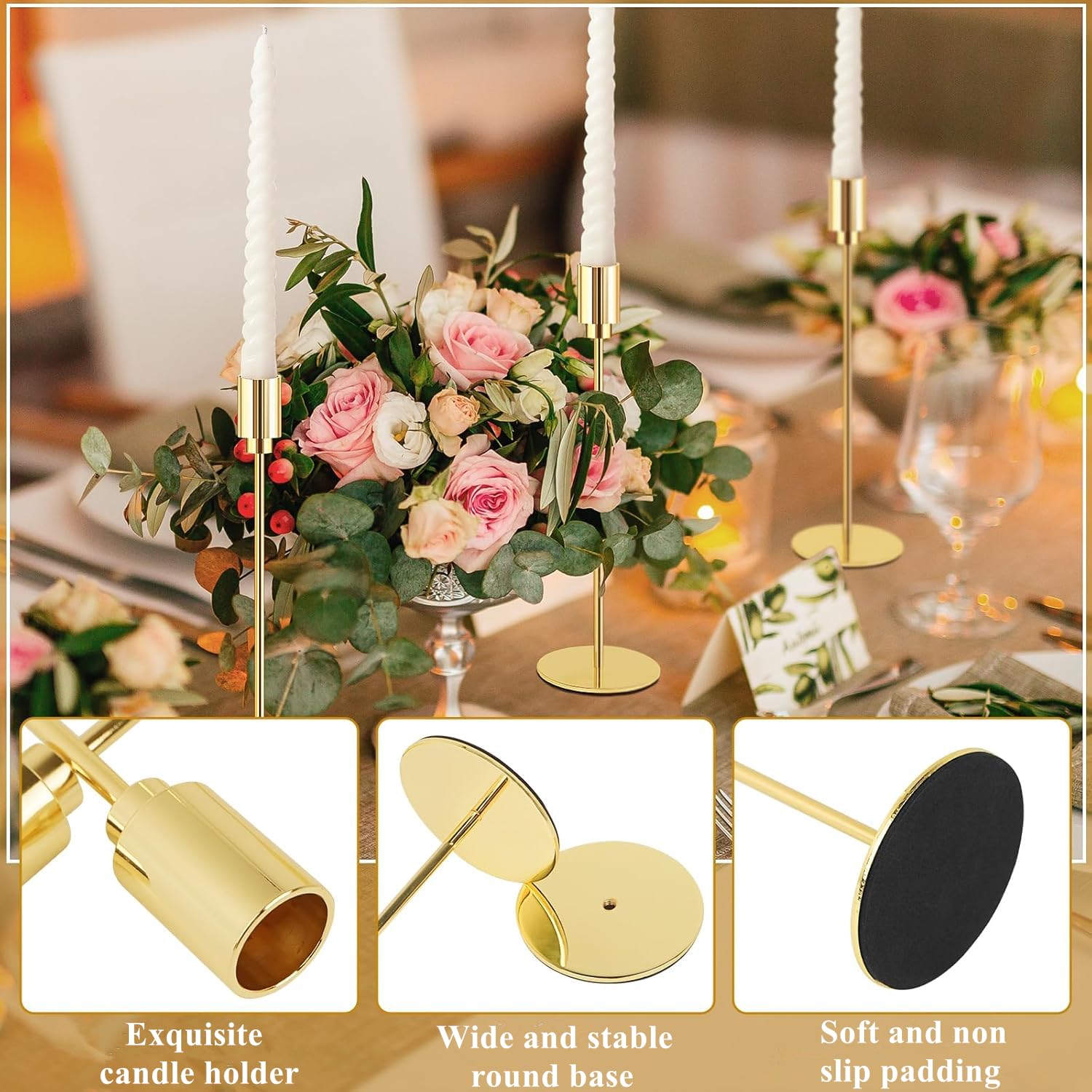 MYOYAY Lot de 21 bougeoirs dorés pour fête de mariage, Thanksgiving, Halloween, anniversaire, cheminée, fête prénatale, centre de table