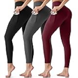 3 Pack Leggings with Pockets for Women,Butt Lift High Waisted Tummy Control Workout Yoga Pants Reg & Plus Size