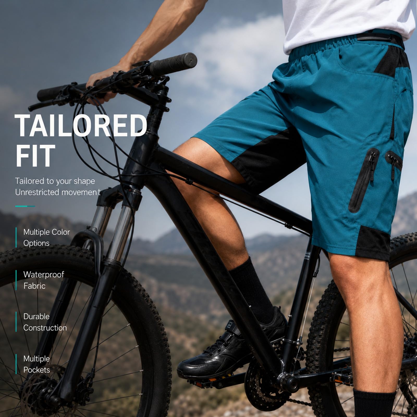 Pantaloncini Ciclismo Imbottiti Uomo con Gel 5D, Pantaloni Bici Traspiranti Asciugatura Rapida con Tasche, Vita Elastica Abbigliamento MTB Bici da Corsa per Lunghe Distanze
