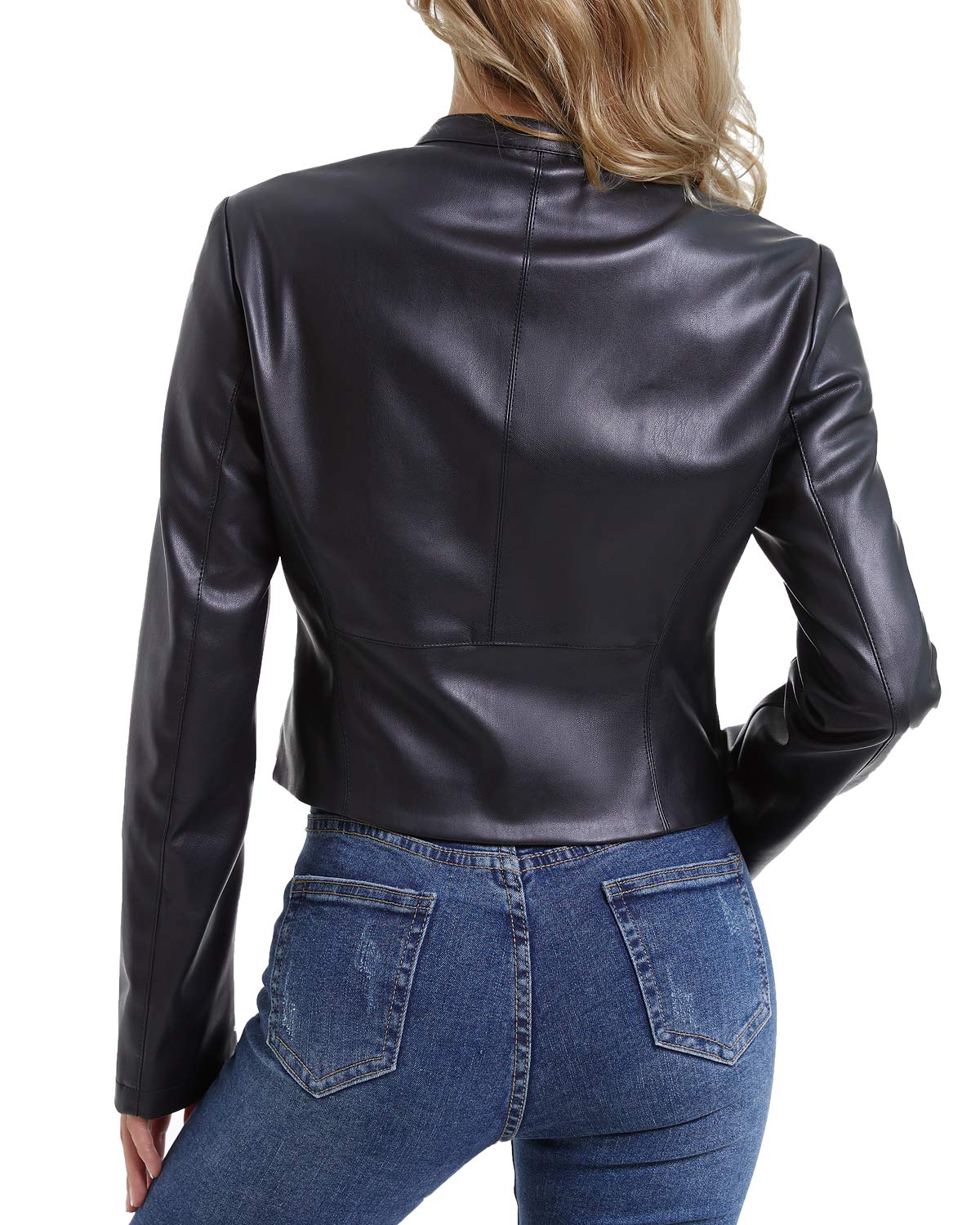 DIASHINY Kunstlederjacke für Damen, Moto-Biker-Mantel mit Reißverschluss, kurze PU-Motorrad-Oberbekleidung