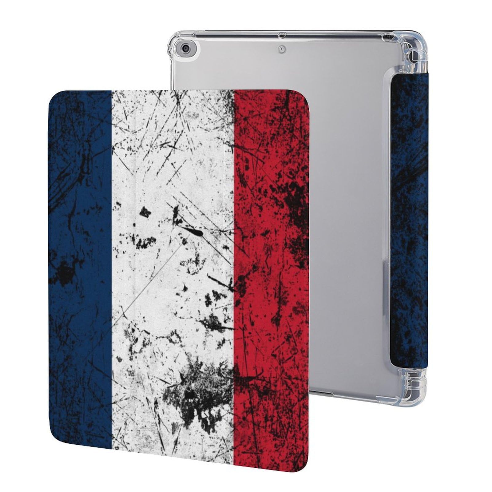 Black Grunge Texture France Flag Case for Air 1/2 9.7Inch Case iPad Pro/Air 3 10.5inch Case iPad 10th Gen Case with Pencil Holder Auto Wake Sleep Cover