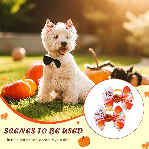 Miniatura 3 de Yerliker 60 lazos para el pelo de perro de Acción de Gracias de Halloween con bandas de goma fuertes, lazos de Navidad para perros con perlas