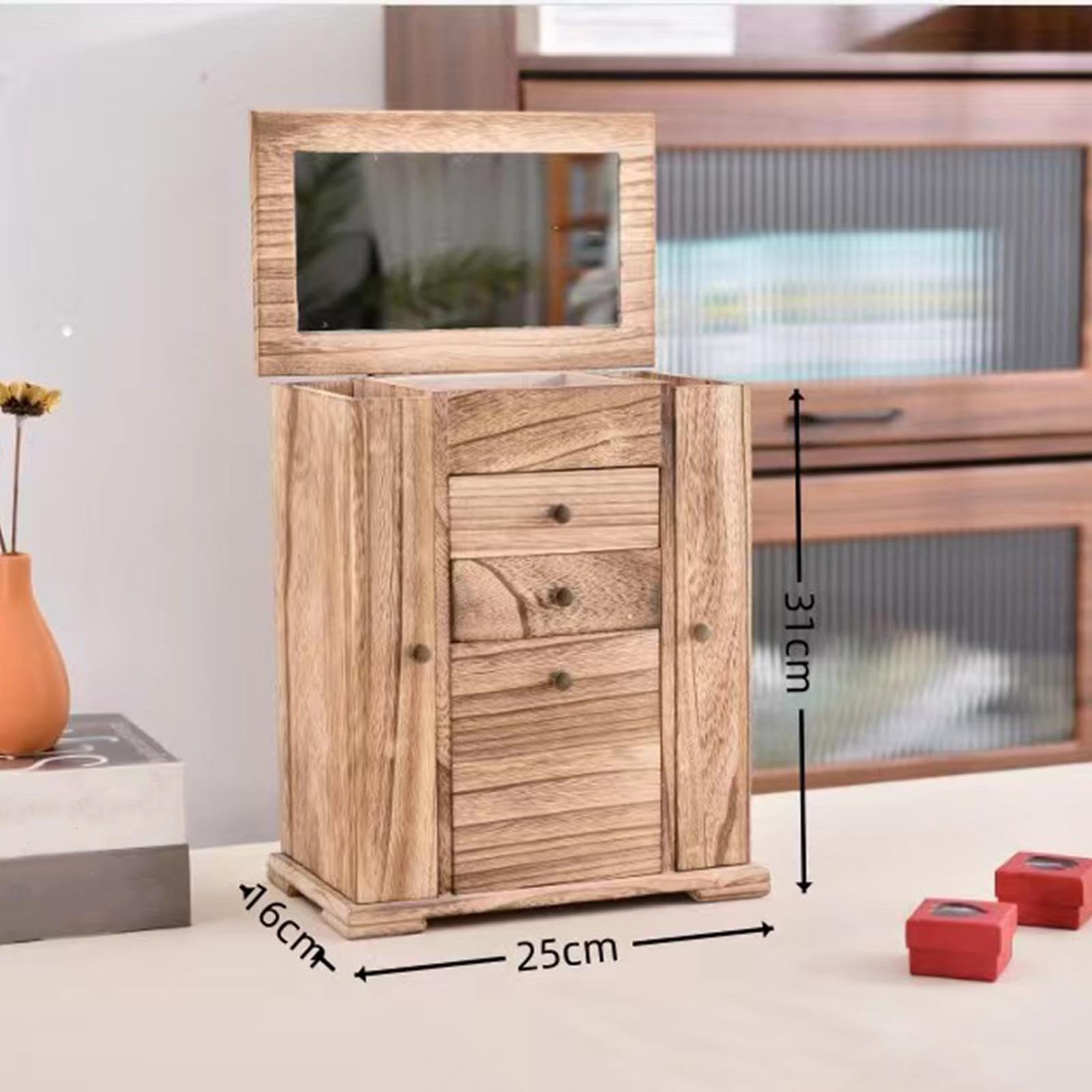Organizzatore di gioielli, custodia per gioielli, scatola di legno con layout diviso, progettata per contenere orecchini, collane, bracciali e anelli, grande scatola legno per donne e uomini.