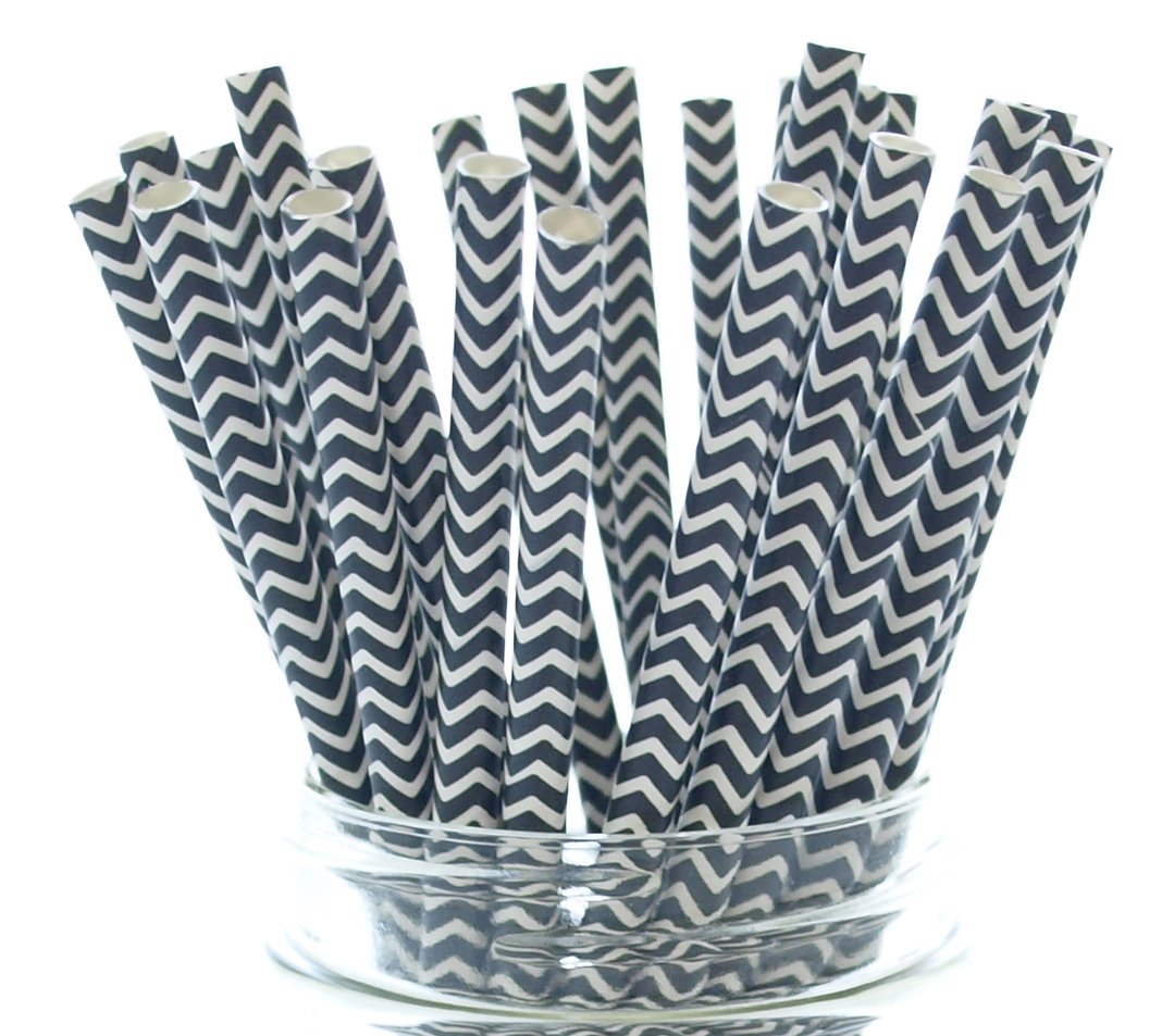 Black Chevron Old Fashioned Straws - 25 - Formal Graduation Straws, Halloween Party Supplies, Wedding Black Chevron Straws