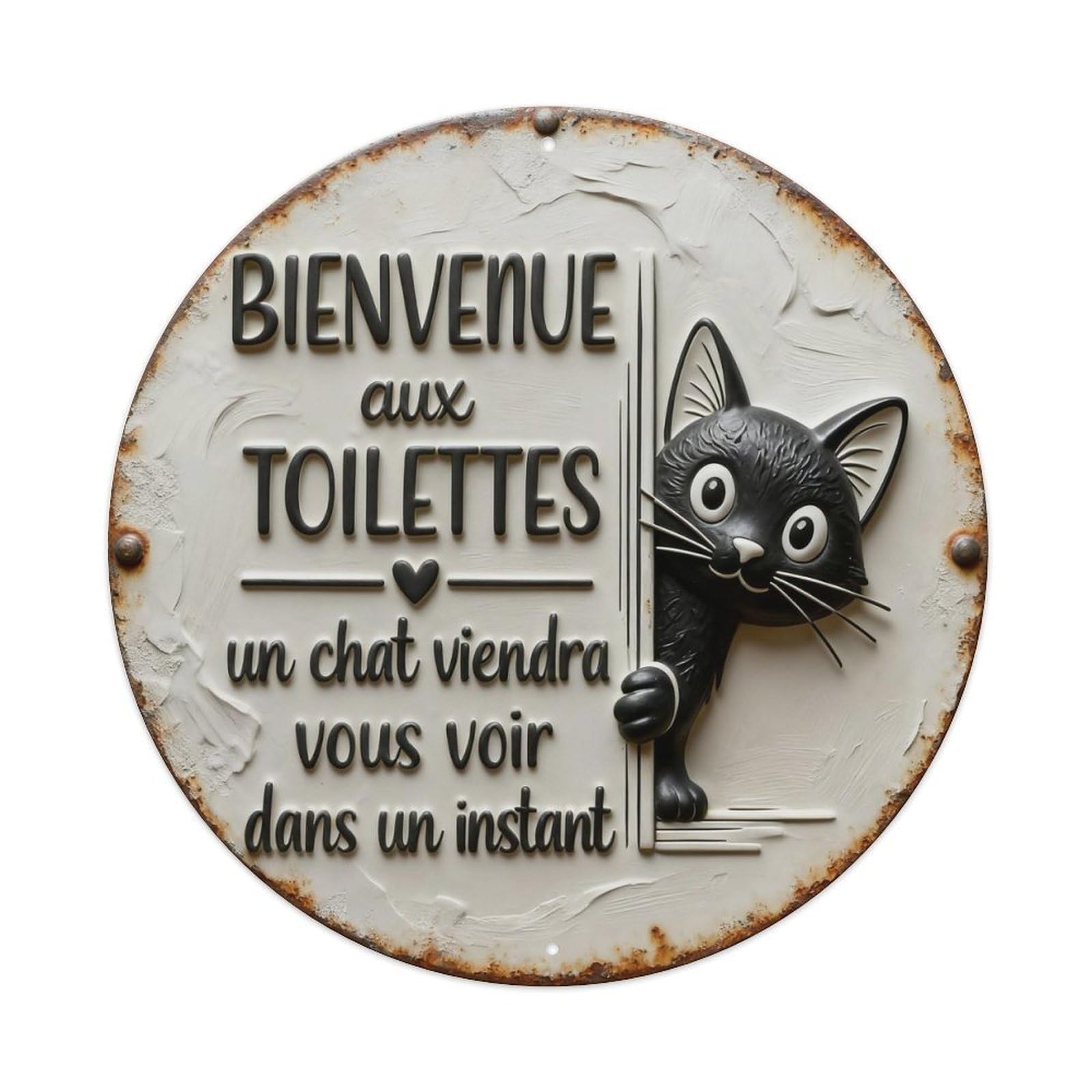 Zlatcbu Vintage French Cat Bathroom Welcome Sign Metal Tin Sign Retro Wall Art Poster, Decor For Home Living Room Bar Cafe Garage, 8X8 Inch