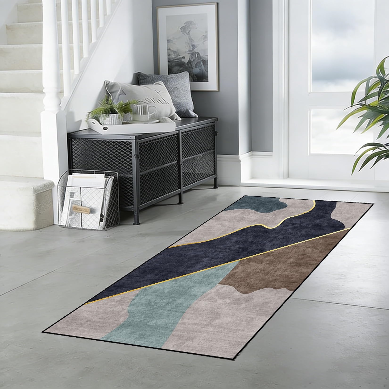 Alfombra pasillo de 65 x 100 cm con base de goma antideslizante lavable contemporánea