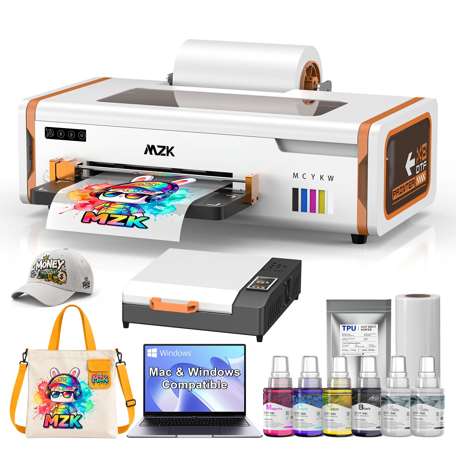 MZK A4 DTF Printer With F1080 Printhead New Model X8,2x print speed vs L1800,Auto-Timer Cleaning&amp;Ink Anti-Clog Filter/Stirring,Compatible MAC/Wins for T-Shirt Small Business,2-Year Ink Supply Included