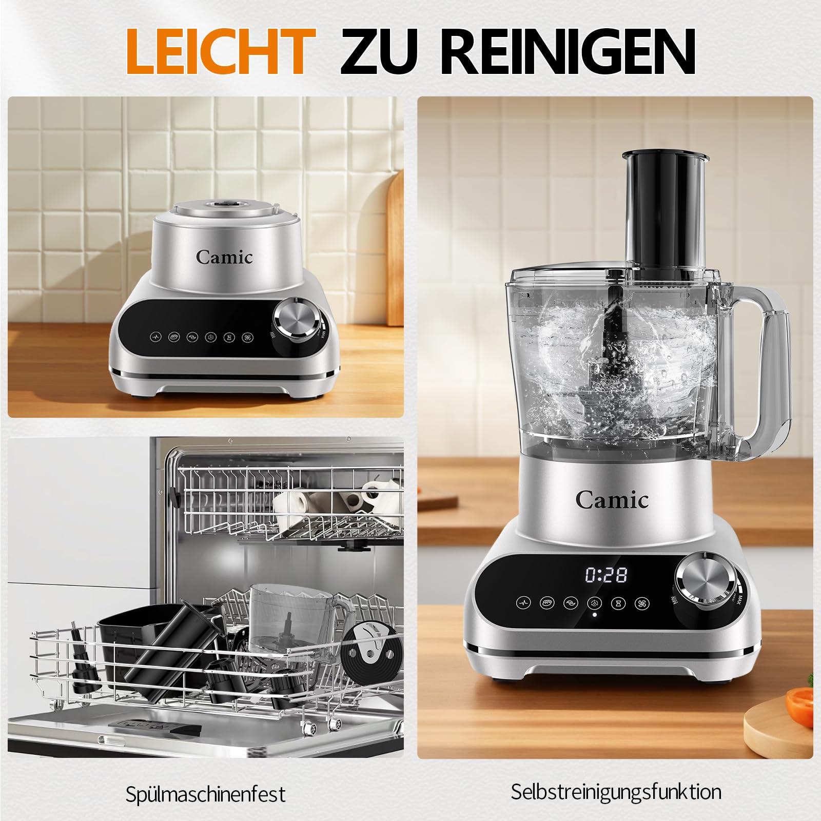 Camic Küchenmaschine 1500W Food Processor mit 2.5L Schüssel, mit 6 Programmen, Hacken, Schneiden, Mixen – Inkl. Zubehör, für die Küche zu Hause – Upgrade-Zubehör