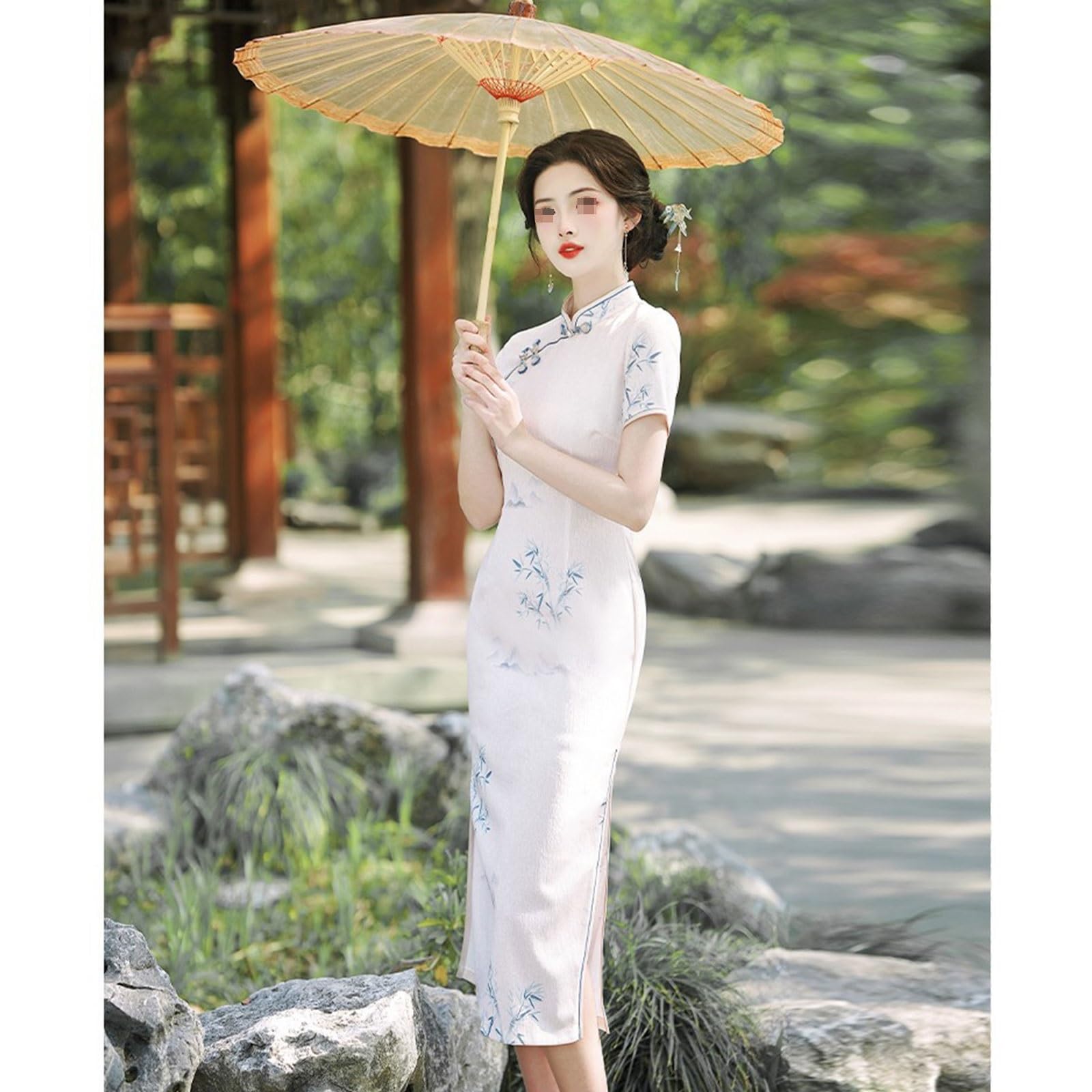 Robe Qipao Traditionnelle Chinoise Vintage À Manches Courtes Slim
