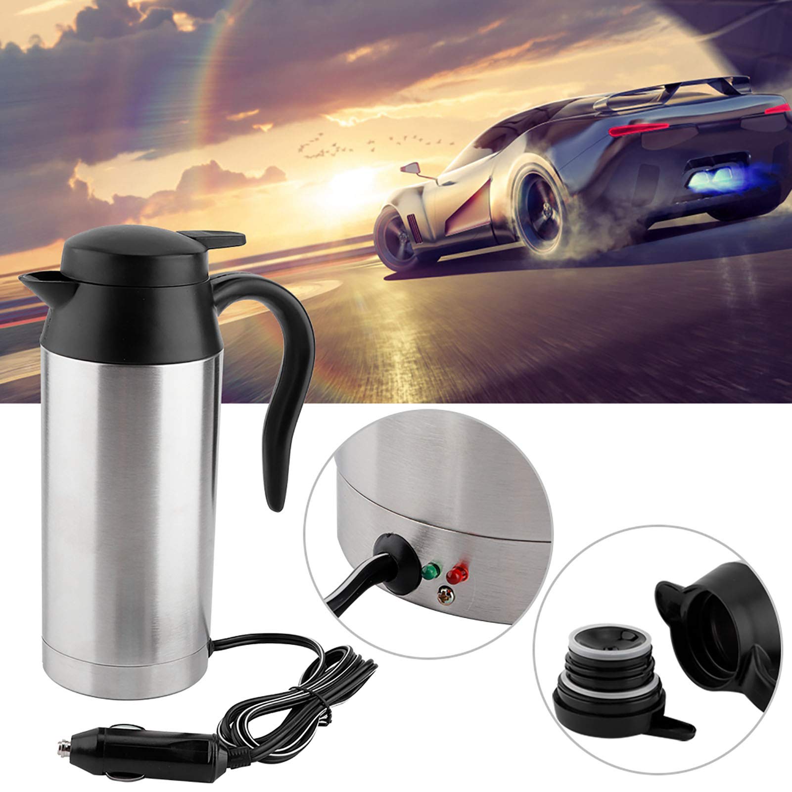 Tetera eléctrica de acero inoxidable de 750 ML para coche, reemplazo de té y café para termo, taza de calentamiento de agua, 12 V