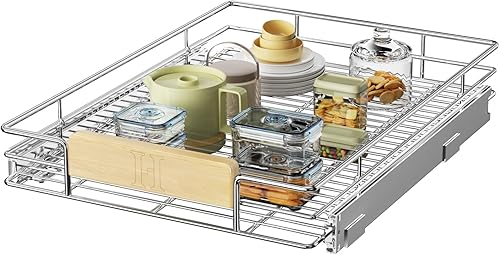LOVMOR Organizador de gabinete extraíble con mango de madera, 16 pulgadas de ancho x 21 pulgadas, organizador deslizante para cocina, despensa
