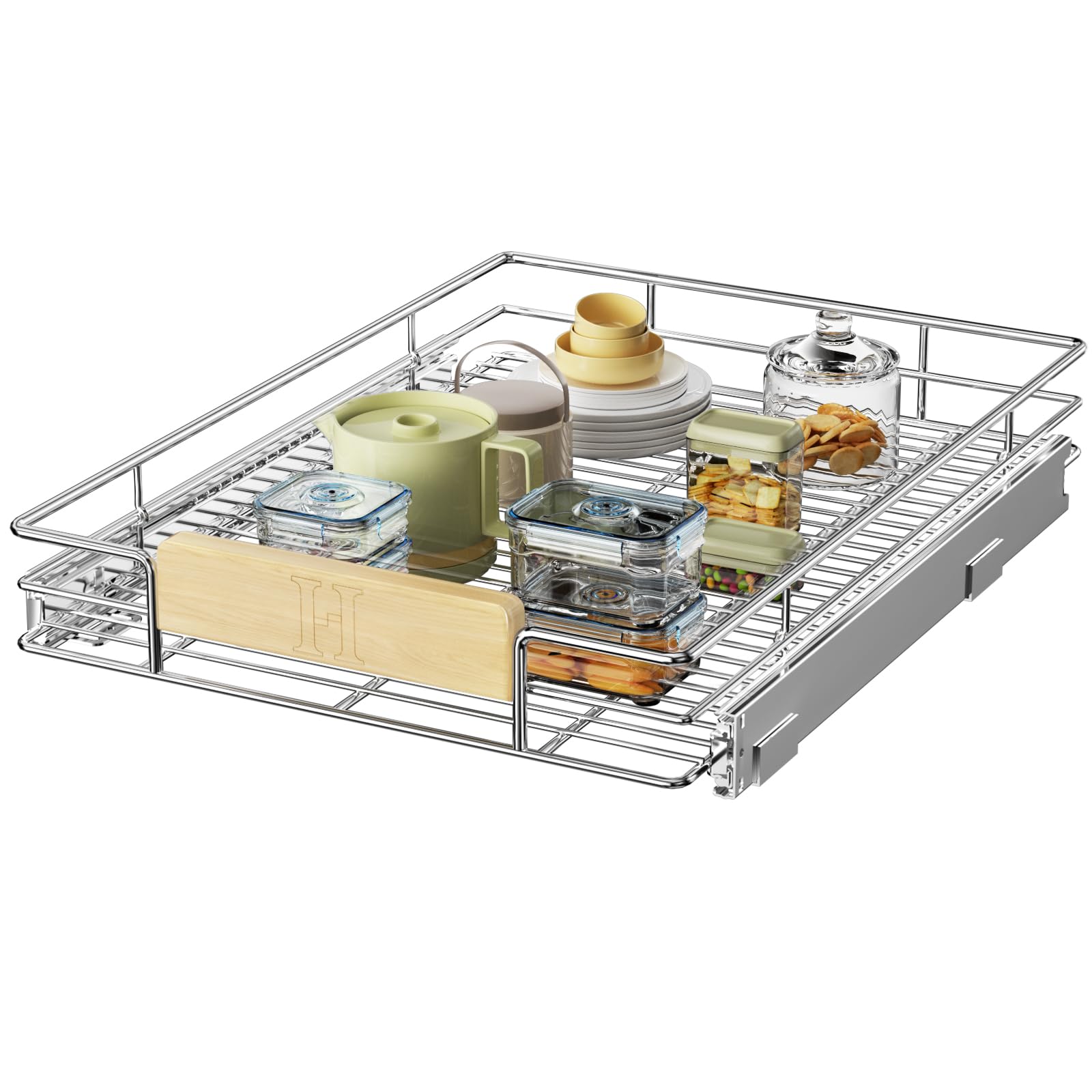 LOVMOR Pull Out Cabinet Organizer with Wooden Handle, 16½" W x 21½"Heavy Duty Cabinet Drawers Shelves Slide Out Organizer for Kitchen, Pantry