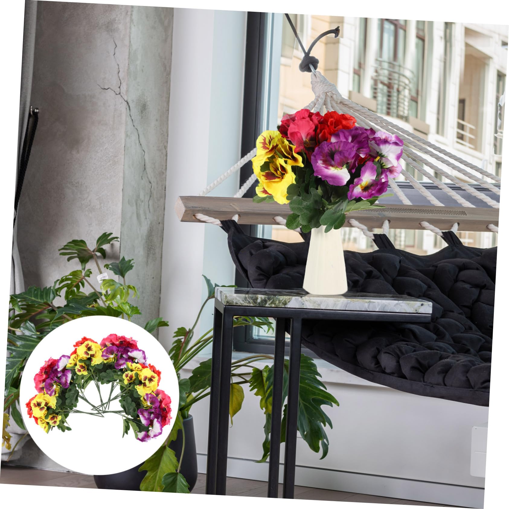 12 Stück Künstliche Blumensträuße aus Plastik Lebensnahe Kunstpflanzen für Wohn und Feierdekoration Langlebige Selbstgemacht Vasenarrangements mit Farbigen Hornveilchen