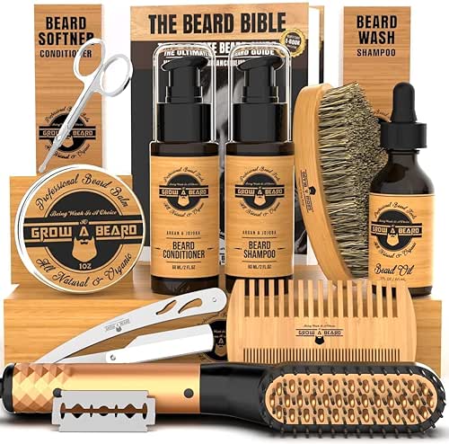 Beard Straightener Grooming Kit for Men, Beard Growth Kit, Wash,