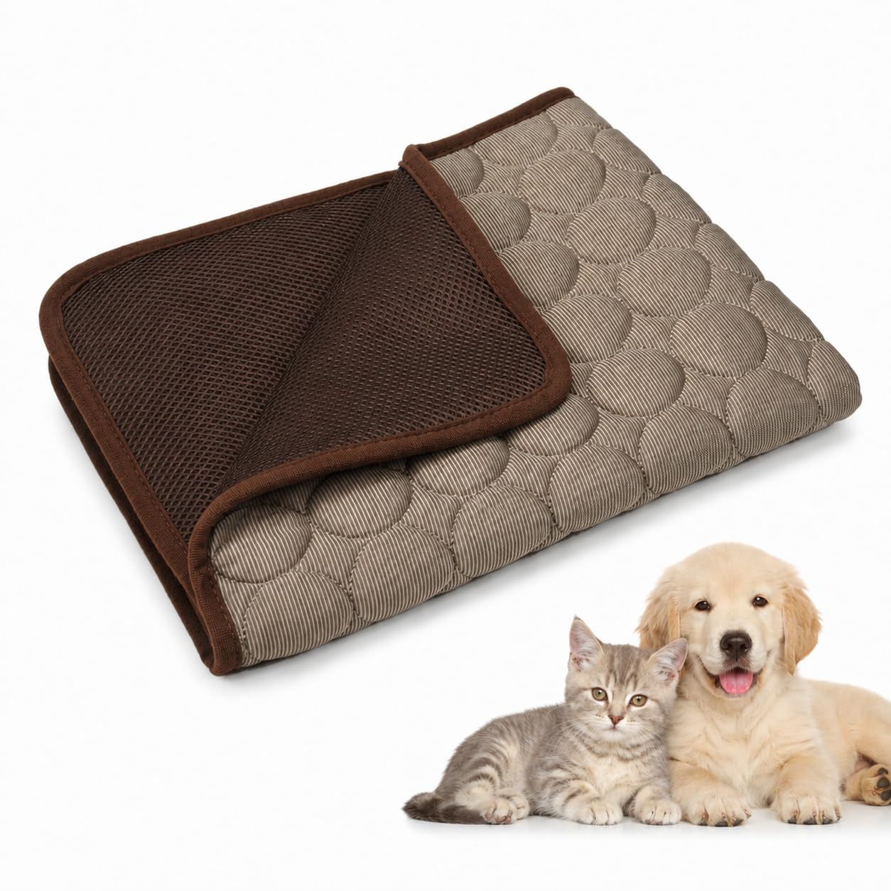 AAFGVC Helpforpaws Pet Cooling Mat For Summer Lightweight Cooling Fabric Dog Cat Bed Pad Easy Clean Foldable Mat For Crate Car Sofa Floor Patio Camping Travel Daily Use (Coffee,XL-100X70cm)