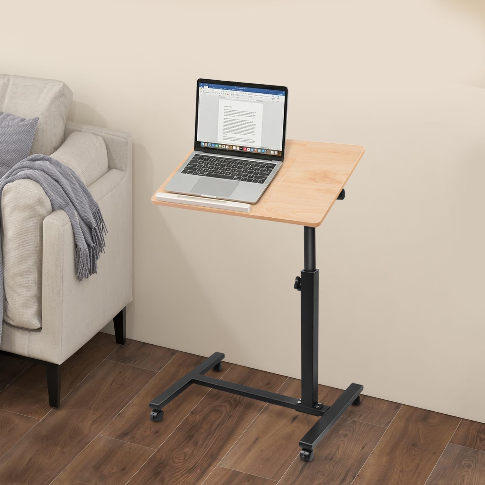 Tavolo per computer portatile regolabile in altezza, tavolino con ruote, tavolo portatile con piano in MDF inclinabile, scrivania regolabile in altezza, 58-90 cm, per letto, divano, ufficio, struttura
