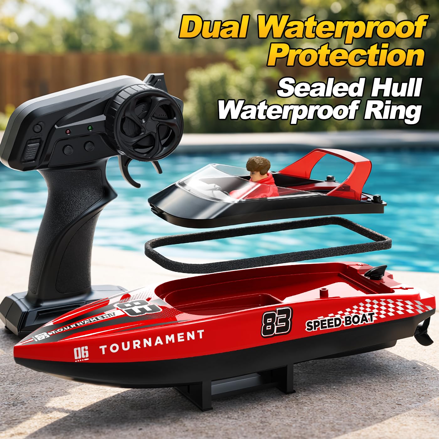 YESHIN Ferngesteuertes Boot 2er Pack, 15km/h RC Boot mit LED Licht, 4 Batterien, 2,4 GHz Fernsteuerung, Wasserdicht & Kentersicher, Geeignet für Pool & Seen, Geschenk für Kinder 8+ & Erwachsene