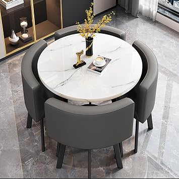 Round Dining Table Set - Kitchen and Conference Table With Chairs, Simple Modern Design - 90 * 75cm/35.4 * 29.5in