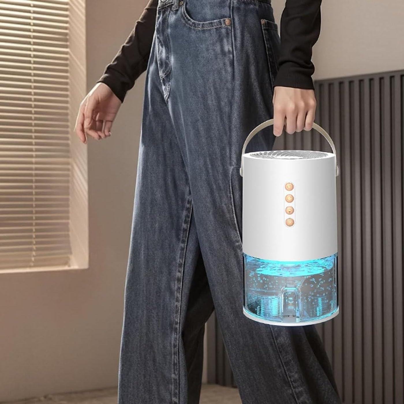 Przenośny Mini Osuszacz Powietrza Z Kolorowym Światłem Led, Widoczny Zbiornik Na Wodę 1,3 L I Funkcja Timera, Domowy Pochłaniacz Wilgoci Do Sypialni, Szafy, Łazienki black