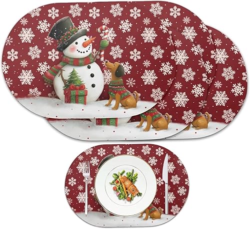 Miniatura 133 de Heat Resistant Placemats Oval Placemats Set of 6 Leather Washable and Wipeable Non Slip Place Mats, Waterproof Modern Dining Table Mats, Oval Floral